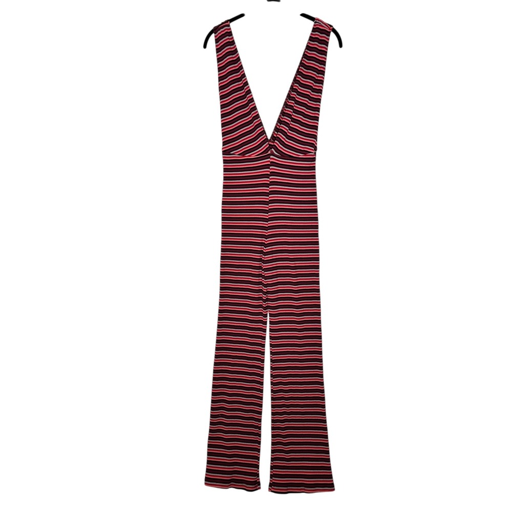 Reformation Womens Vice Jumpsuit S Striped Ribbed Wide Leg Mod Festival‎ Boho